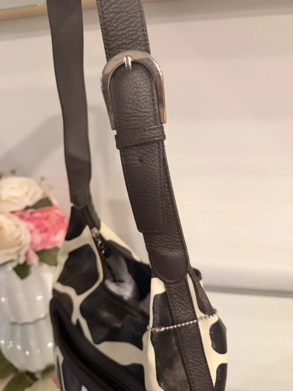 Dooney & Bourke Giraffe Print Hobo Shoulder Bag Brown Cream